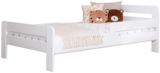 Ticaa Bettgestell Jugendbett "BENNET" aus Kiefer Massivholz, Einzelbett inkl. Rausfallschutz