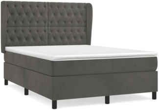 vidaXL Boxspringbett mit Matratze Dunkelgrau 140x190 cm Samt 3129388
