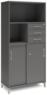 Büroschrank DNA 800x1660 mm Anthrazit/Alu grau Schiebetür- und Schubladenmodul 4A4/2A4