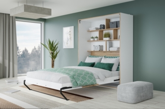 Schrankbett >SMARTROOM< in Weiss/ Catania Eiche Dekor - 157,4x215x57,4cm (BxHxT)