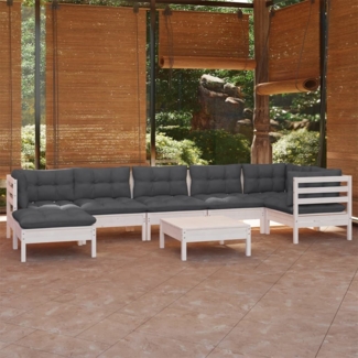 vidaXL 8-tlg. Garten-Lounge-Set mit Kissen Weiß Kiefer Massivholz 3096557