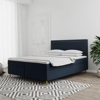 Boxspringbett Schlafzimmerbett LUCIEN 120x220cm in Stoff Soro Dunkelblau