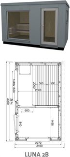 Infraworld Luna 2 Außensauna mit HPL-Platten Anthrazit versch. Fenstergrößen und Inneneinrichtung Luna 2B - Panorama-Fenster (BxH): 1440x1620 mm, Türe versetzt, 2 Liegen