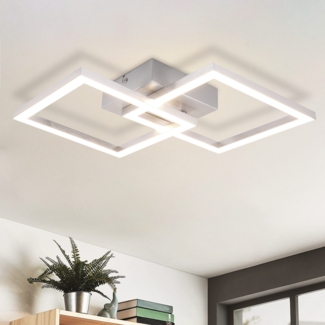 ZMH Deckenleuchte LED Deckenlampe Wohnzimmer - Modern Design Küchenlampe 24W 3000K Wohnzimmerlampe Flurlampe Warmweiß Schlafzimmerlampe Flur Deckenbeleuchtung Eckig Silber für Esszimmer Büro