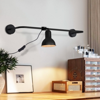 Nettlife Wandleuchte Innen Wandlampe Schwarz Vintage Schwenkbar Metall, mit Schalter Stecker, LED wechselbar, Flur Treppenhaus Wohnzimmer