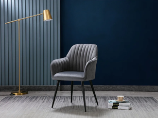 Vente-unique - Stuhl mit Armlehnen 6er-Set - Samt & Metall schwarz - Grau - ELEANA