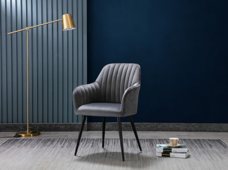 Vente-unique - Stuhl mit Armlehnen 6er-Set - Samt & Metall schwarz - Grau - ELEANA