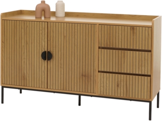 Sideboard HWC-O39, Kommode Schrank Anrichte, 3 Schubladen 2 Türen, Holz Melamin 80x130x42cm ~ natur
