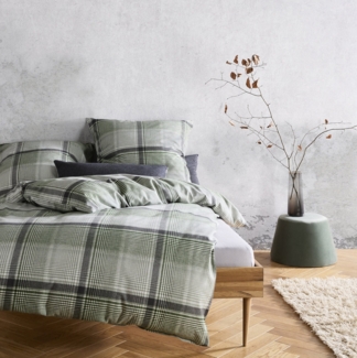 Fleuresse Lech Edelflanell Bettwäsche 155x220 Karo grün silbergrau 604385-15