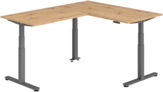bümö Eckschreibtisch elektrisch höhenverstellbar L-Form: 160 x 200 cm in Asteiche, Gestell graphit - Stehschreibtisch mit Memory-Steuerung, elektrischer XXL Schreibtisch für die Ecke, XDSMW-1612-R-G