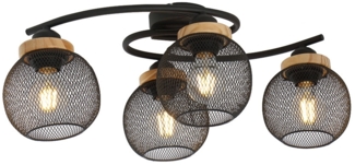 Deckenleuchte, 4-Flammig, Holz, Gitterschirme, schwarz, L 60 cm