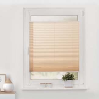 Lichtblick Sonnenschutzsysteme GmbH Plissee Lyon 50 cm x 130 cm (BxL) Creme Tageslicht Crushoptik; einfache Installation mit Klemmträgern; verspannt