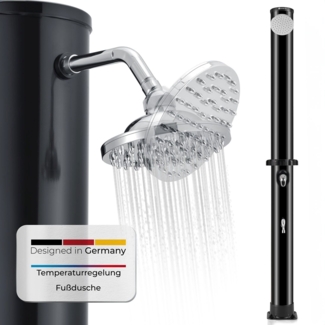 Juskys Solardusche Victoria 35 Liter - 217 cm - bis 60°C – mit schwenkbarem Duschkopf, Fußdusche & Gartenschlauch Anschluss Gartendusche Außendusche