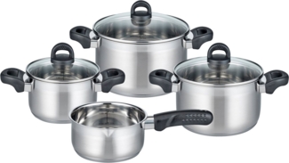 Elo Basic Topf-Set Turmalin, Edelstahl 18/10 (Set, 7-tlg, je 1 Fleischtopf Ø 16/20/24 cm, 1x Stielkasserolle Ø 16 cm), Öl-Dosiersystem, Induktion