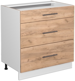 Küchenunterschrank Fame-Line Goldkraft Eiche 80 cm mit 3 Schubladen, ohne Arbeitsplatte Vicco