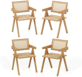 COSTWAY Esszimmerstuhl (4 St), mit Armlenhnen, Bambus & Rattan, 130kg