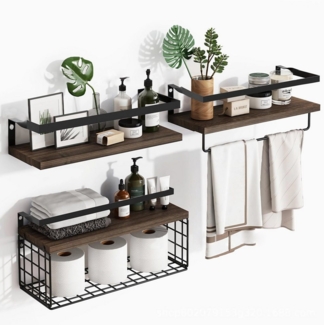 GLIESE Wandregal Moderne Wandregal aus Holz & Metall für Wohnzimmer, Küche, Bad & Büro, Packung 1-tlg, mit Haken, Frei montierbar