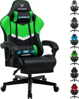 Gaming Stuhl mit Fußstütze Bürostuhl Ergonomisch Lendenkissen Chair Grün