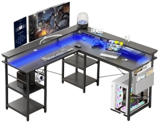 BBWL Computertisch L-förmiger Gaming-Schreibtisch mit LED, Steckdose, Monitorständer, 140 x 140 x 85 cm,mit Ablagefach, langer 2-Personen-Schreibtisch