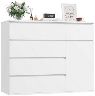 Homfa Kommode, weiß mit 5 Schubladen und 1Tür, Sideboard 100x80x40cm