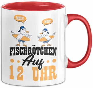 Trendation Tasse Moin Tasse Geschenk Norddeutschland Sylt Norderney Möwen Fischbrötchen