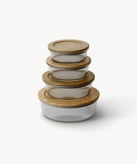 Zoha Frischhaltedose Vorratsdosen Glas mit Deckel - Set mit Akaziendeckel, (4-tlg, luftdicht), Mikrowellenfest, spülmaschiengeeignet und ofenfest ohne Deckel