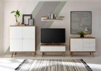 Wohnwand Merle 321cm eiche riviera weiß matt Wohnzimmer Anbauwand