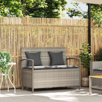 vidaXL Gartenbank mit Stauraum und Kissen Hellgrau Poly Rattan 4104216