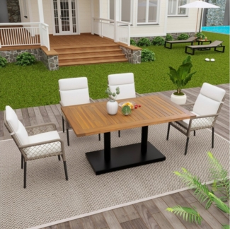 Merax Garten-Essgruppe Gartenmöbel-Set aus Akazienholz & Polyratten, (5-tlg, Gartengarnitur Terrassenmöbel Esstisch-Set), 4-Sitzer Sitzgruppe Gartenlounge mit Esstisch & 4 Stühle