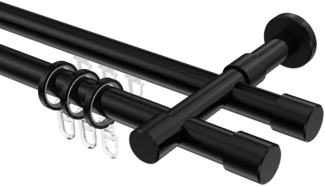 Rundrohr-Innenlauf-Gardinenstangen-Set Prestige Santo 100 cm, 2-läufig, 20 mm Ø Schwarz