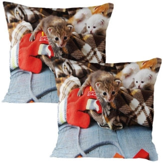 Abakuhaus Kissenbezüge Dekorativer Standard Gedruckter Kissenbezug, (2 Stück), Katzen Kätzchen Fäustlinge Baby-Spielzeug