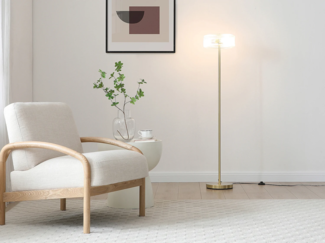 Vente-unique - Stehlampe – Glas und Messing – Ø 30 x H 145 cm – LACAYA