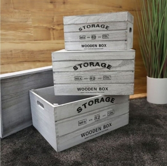 sesua Holzkiste 3er Set Deko Holzkisten Kisten aus Holz weiß used look mit Deckel (3 St)