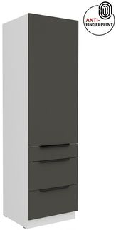 Küchen Hochschrank 60 cm Küche ARIA Graphite ultra matt + Weiss matt, hochwertige Fronten mit Anti Fingerprint Beschichtung, Soft-Close Küchenzeile Küchenblock