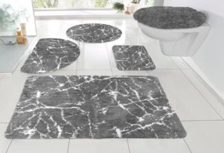 Leonique Badematte Marble, Höhe 15 mm, rutschhemmend beschichtet, fußbodenheizungsgeeignet, schnell trocknend, strapazierfähig, Polyester, rund, Badteppich, Marmor-Design, auch als 3-teiliges Badematten Set