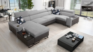 Möbel für Dich Wohnlandschaft Melody IV in U-Form mit USB, Ablagen und anderen Extras, mit Becherhalter in den Armlehnen und einem kleinen Beistelltisch