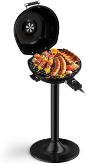 Elektrischer BBQ-Grill tragbarer Standgrill mit abnehmbarem antihaftbeschichtetem Grillrost Elektrogrill Schwarz