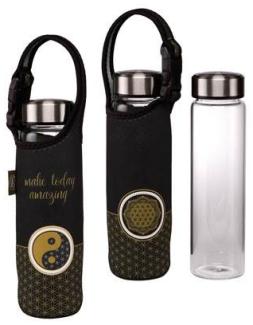 Goebel Trinkflasche Yin Yang Black, Glasflasche mit Neoprenhülle, Glas-Kombi, Bunt, 700 ml, 23500631