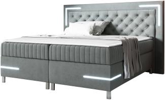 Boxspringbett Tasurto 5 LED, Grau, 200 x 200 cm