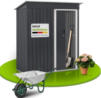 Juskys Metall Gerätehaus S mit Pultdach, Schiebetür & Fundamentrahmen | 1 m² | 161 x 86 x 181 cm | Anthrazit | Geräteschuppen Gartenhaus Schuppen