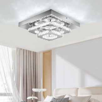 oyajia Deckenleuchte 36W Moderne Kristall LED Deckenlampe, Luxus Kronleuchter 30x30x12cm, LED fest integriert, ‎Kaltweiß, Doppelschicht Kristall Deckenlampe für Wohnzimmer, Schlafzimmer, Küche