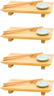 4x Japanisches Sushi Brett - 27x16x4 Bambus Platten Set - Teller mit Schälchen