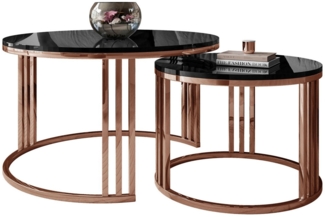 Lookway Couchtisch LORI 2in1 Couchtisch-Set in Hochglanz mit Kupfergestell (2er Set), Durchmesser: ⌀70 cm und ⌀50 cm