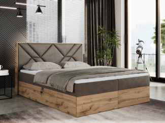 Boxspringbett mit Kopfteil und Topper, Polsterbett - GUNAR - 180 x 200 cm - Braun Velvet - H4 - Topper Visco