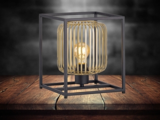 Kleine Tischlampe Schwarz Gold mit LED dimmbar, Quadrat 23cm