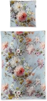 Irisette Wave Mako-Satin Bettwäsche 155x220 Rosen Romantik hellblau rosa 8596-20