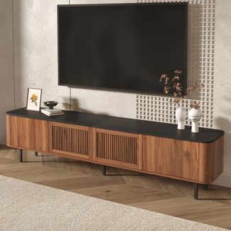 TV-Schrank 190cm×35cm×45cm modern Schwarz & Walnuss Gittertür Stauraum bis 60 kg
