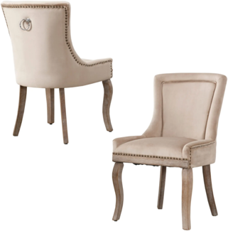 Merax Luxuriös Esszimmerstuhl (Küchenstuhl Wohnzimmerstuhl, 2 St), Polsterstuhl, Beinen aus Massivholz, Bezug aus Samt, Beige