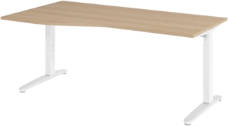 bümö Schreibtisch höhenverstellbar 180x100 cm in Eiche, Metallgestell in weiß/alu - Bürotisch groß, höhenverstellbarer Büroschreibtisch, Computertisch & PC Tisch Büro, X18-E-WC