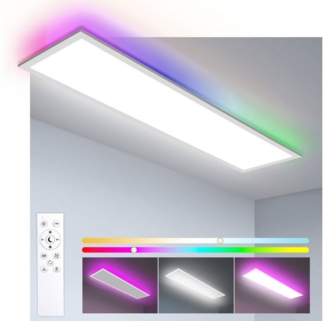 Oraymin LED Deckenleuchte Farbwechsel, 100*25CM LED Panel Deckenleuchte RGB LED Deckenpanel, RGB, LED fest integriert, Tageslicht Deckenlampe, Tageslichtlampen, Arbeitszimmer, Esszimmer, Tageslichtlampe Decke, 3000K-6500K, Deckenleuchte Dimmbar, 30W, 3...
